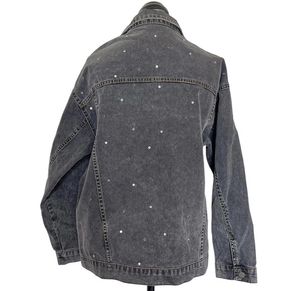 Boohoo Blue Womens Gray Jacket Denim Rhinestone Sequin Y2k 80's look Size 8 - Picture 3 of 15